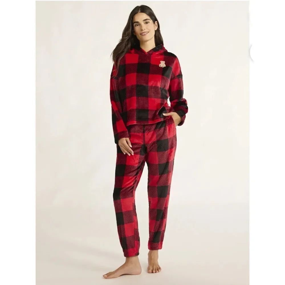 Plush Hoodie and Joggers Pajama Lounge Sleep 2-Piece Set Size S
